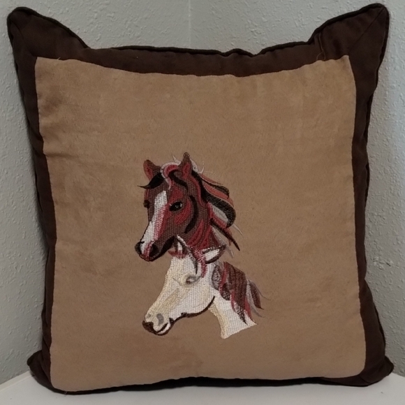 Other - Brown and Tan Horse Embroidered Pillow